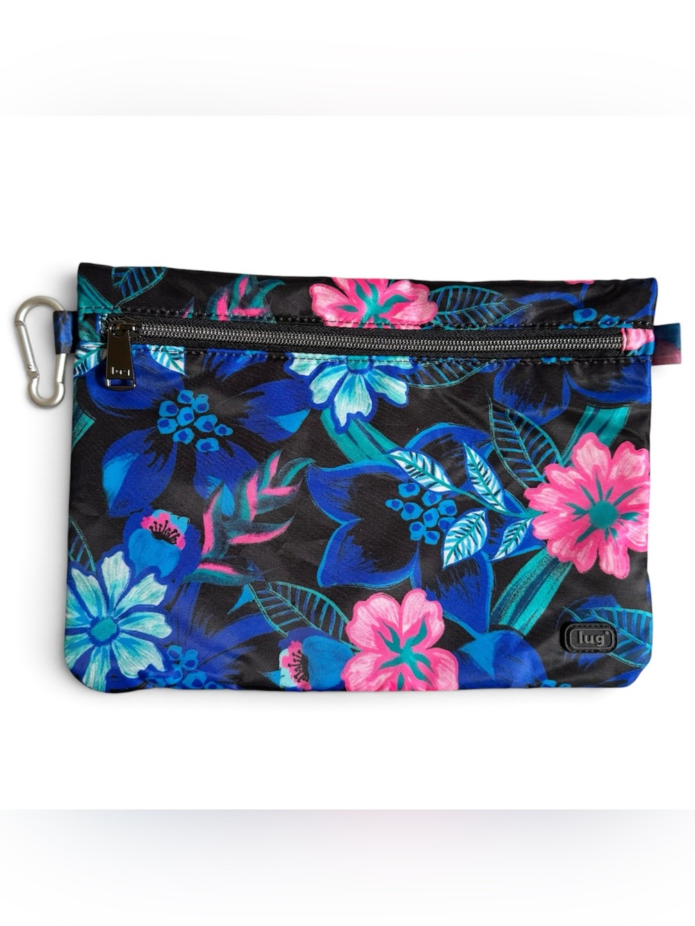 Lug Buoy Resort Black Tropical Floral Cosmetic Travel Pouch Wipeable Carabiner